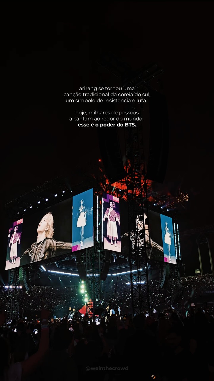 Você sabia? ARIRANG é uma canção tradicional da Coreia, considerada um hino não oficial e um dos maiores símbolos de resiliência e libertação do país, contra a ocupação japonesa.

O BTS (@bts.bighitofficial) a incorporou em uma das músicas e, além disso, também usou o nome para o álbum e turnê. A tradição do seu povo agora atravessa o mundo inteiro, que canta junto. ❤️

Mais do que uma palavra, ARIRANG representa uma parte importante da história da Coreia. 🇰🇷

#BTS_WORLDTOUR_ARIRANG #BTS
#BTS_WORLDTOUR_ARİRANG_SÃOPAULO