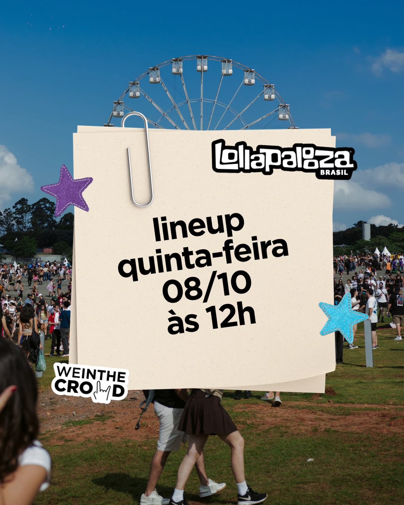 🚨 LOLLA EMERGENCY! A lineup completa do Lollapalooza Brasil será anunciada nesta quinta-feira (08) às 12h.

Quais são os seus palpites? #LollaBR